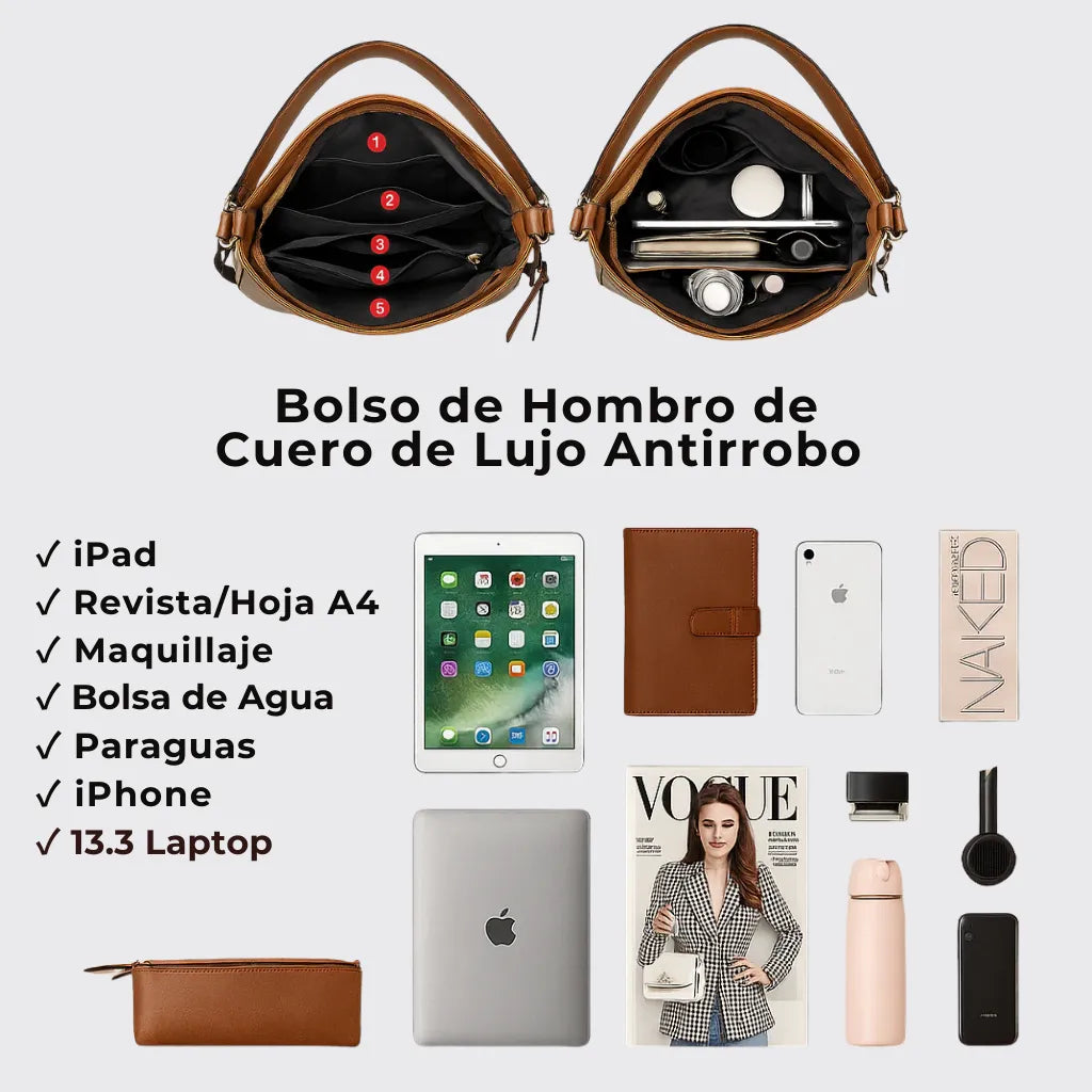 Bolso de Hombro de Piel de Lujo Antirrobo™