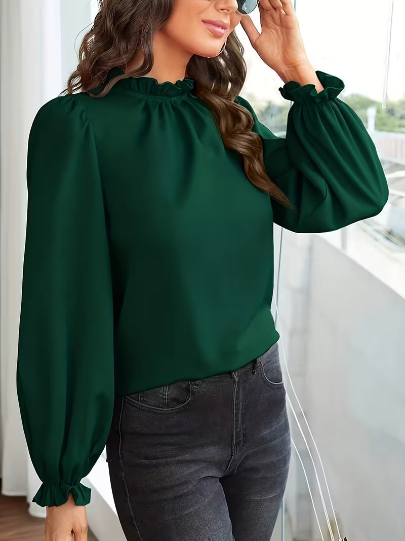 Blusa con Cuello de Volantes y Mangas Abullonadas™