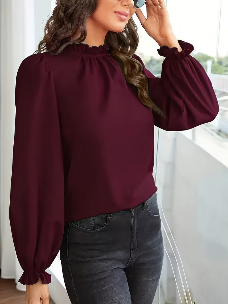 Blusa con Cuello de Volantes y Mangas Abullonadas™