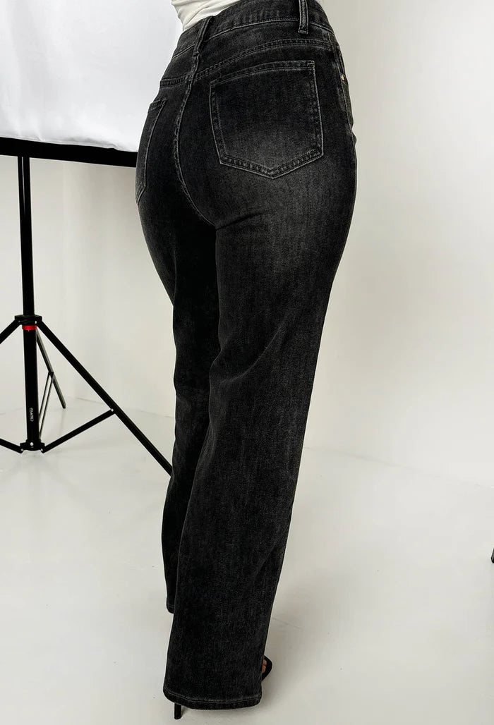 Aida™ | Vaquero Recto Celeste Desgastado