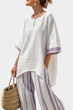 Allegra™ | Camiseta Cómoda y Pantalones de Bambú a Rayas