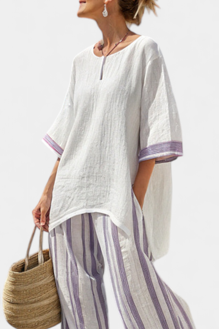 Allegra™ | Camiseta Cómoda y Pantalones de Bambú a Rayas