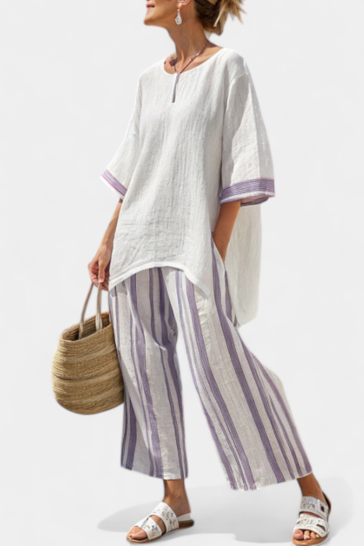 Allegra™ | Camiseta Cómoda y Pantalones de Bambú a Rayas