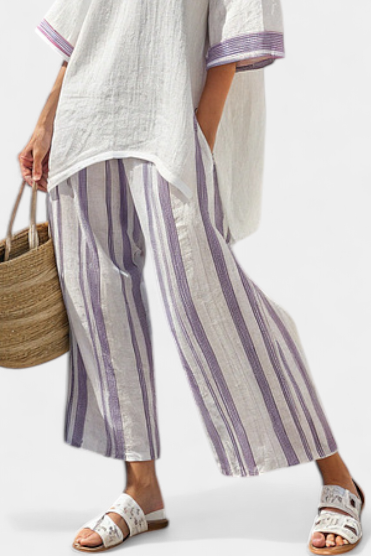 Allegra™ | Camiseta Cómoda y Pantalones de Bambú a Rayas