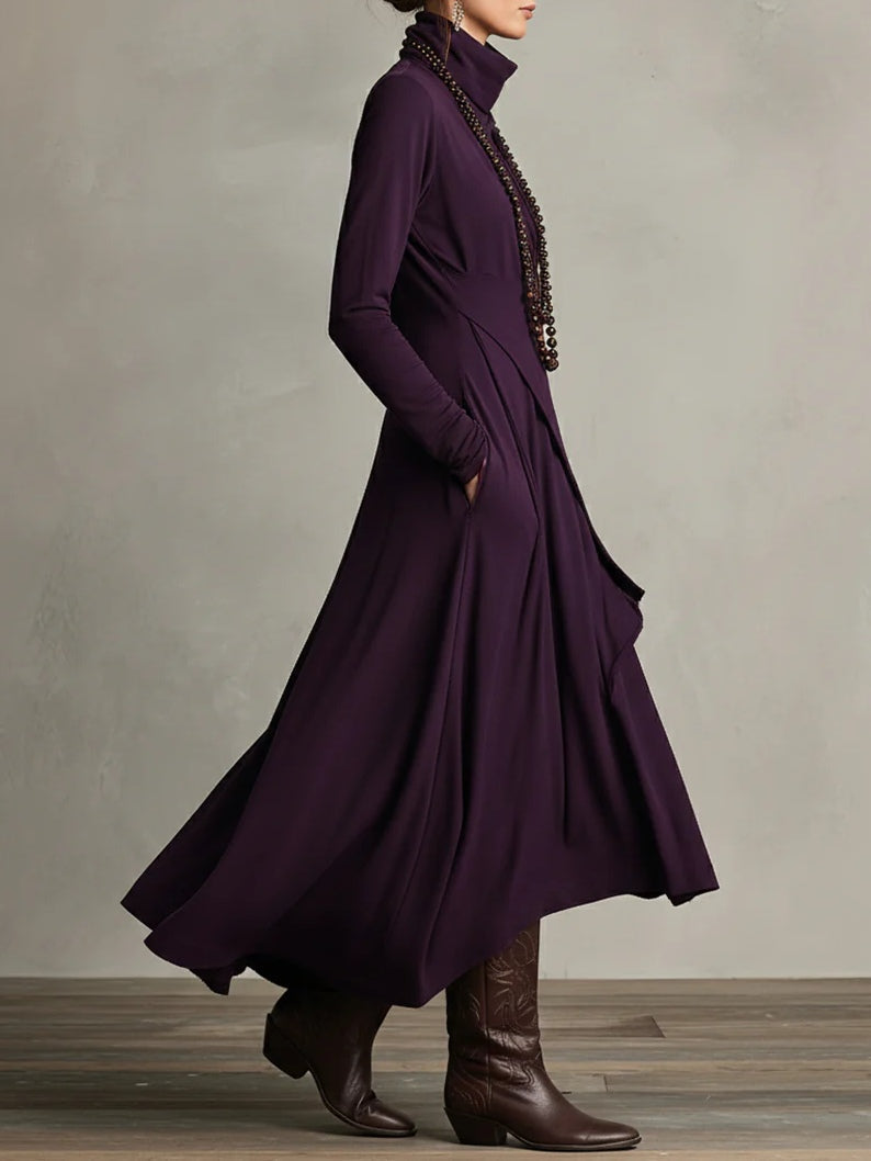 Aurelia™ | Vestido Largo Plisado Asimétrico con Cuello Alto