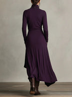 Aurelia™ | Vestido Largo Plisado Asimétrico con Cuello Alto