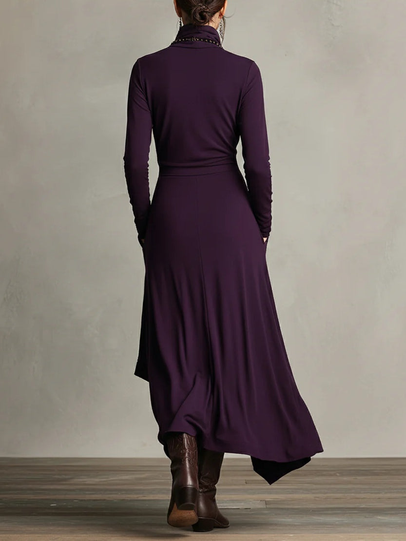 Aurelia™ | Vestido Largo Plisado Asimétrico con Cuello Alto