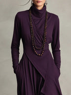 Aurelia™ | Vestido Largo Plisado Asimétrico con Cuello Alto