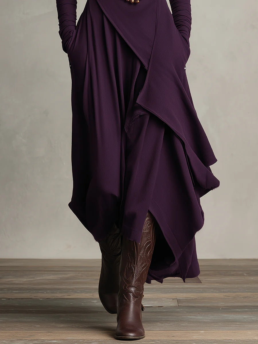 Aurelia™ | Vestido Largo Plisado Asimétrico con Cuello Alto