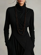 Aurelia™ | Vestido Largo Plisado Asimétrico con Cuello Alto