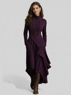 Aurelia™ | Vestido Largo Plisado Asimétrico con Cuello Alto