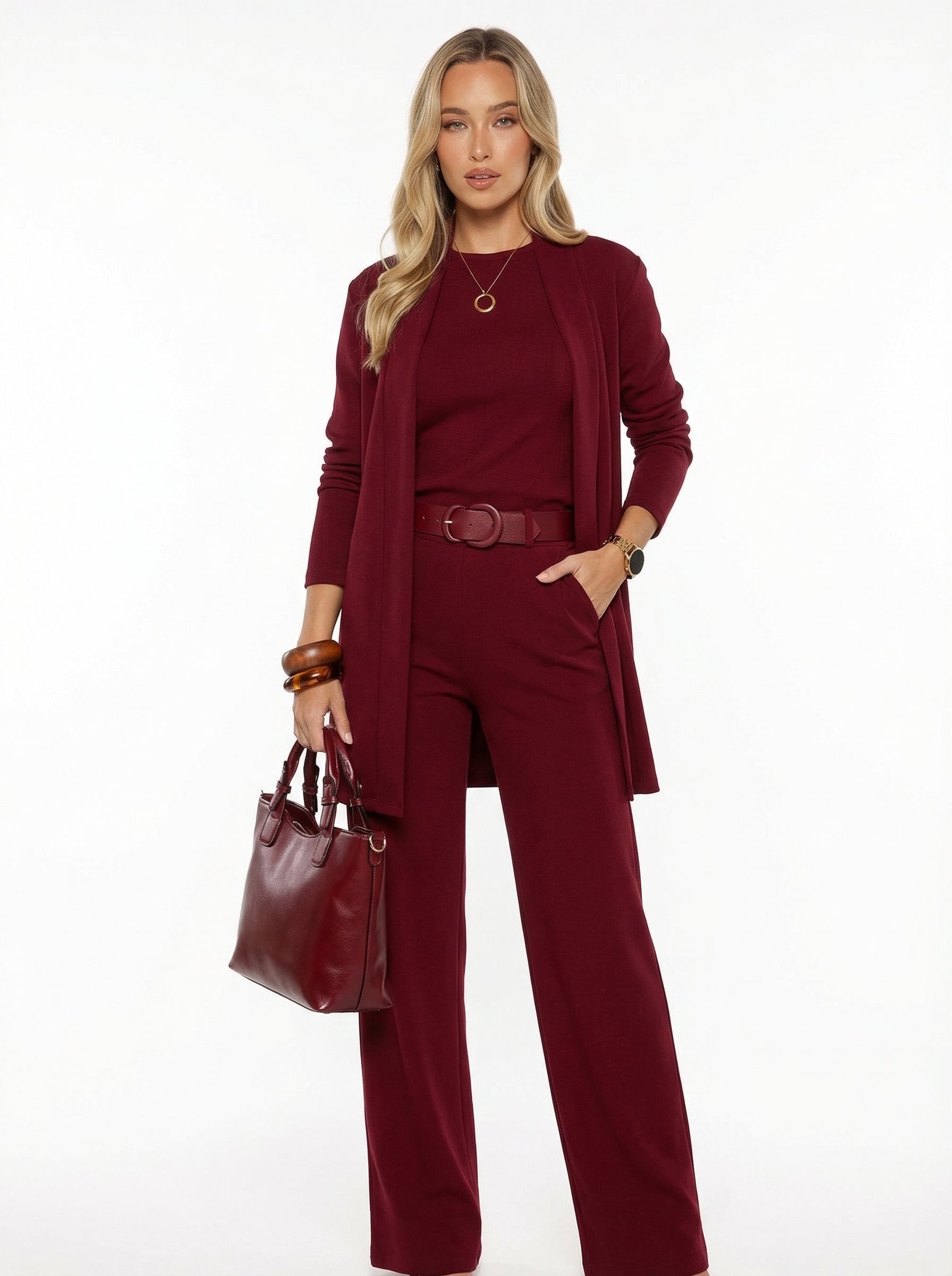Elena™ | Conjunto Cárdigan Largo Top y Pantalón