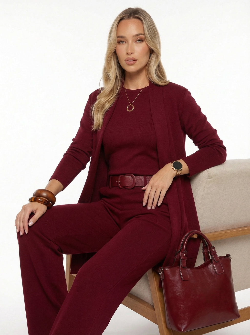 Elena™ | Conjunto Cárdigan Largo Top y Pantalón